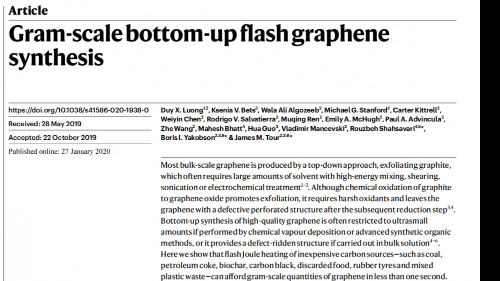 Nature:Gram-scale bottom-up flash graphene synthesis