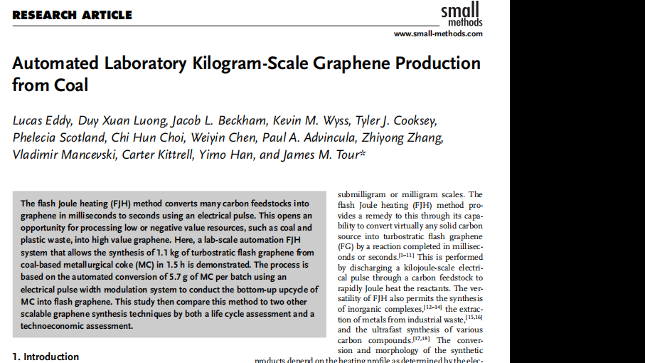 Small Methods:Automated Laboratory Kilogram-Scale Graphene Production from Coal