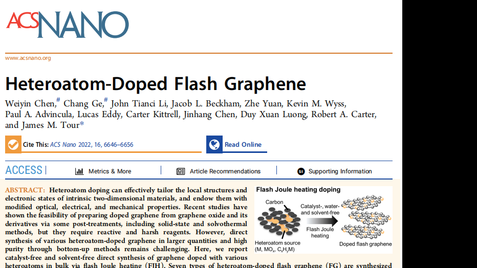 ACS Nano:Heteroatom-Doped Flash Graphene