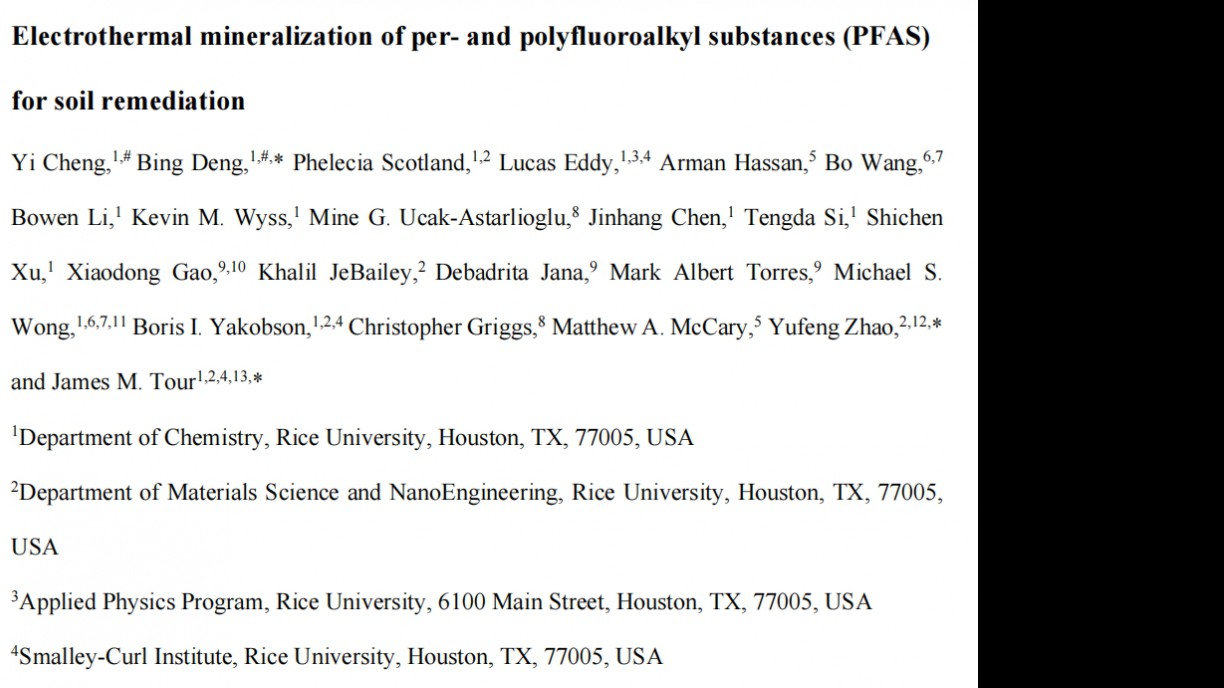 ChemRxiv:Electrothermal mineralization of per- and polyfluoroalkyl substances (PFAS) for soil remediation
